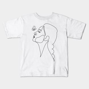 Woman Looking at a Butterfly | One Line Drawing | One Line Art | Minimal | Minimalist Kids T-Shirt
